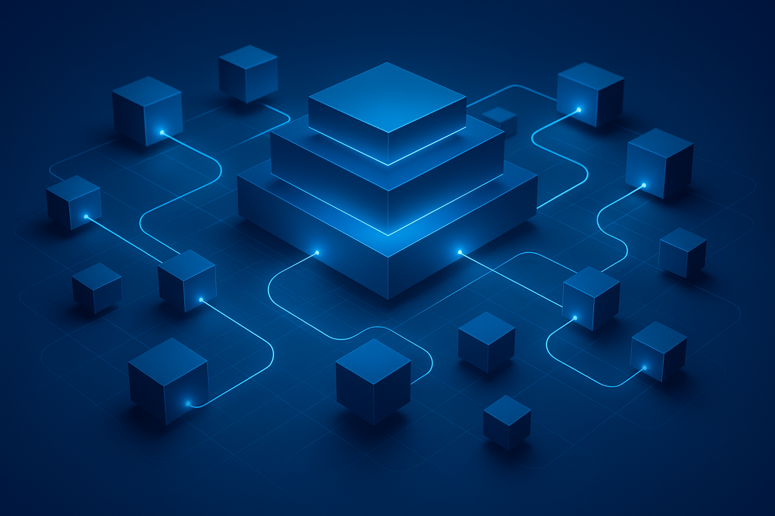 Futuristic layered enterprise architecture representing JTH Epoch strategic ecosystem model